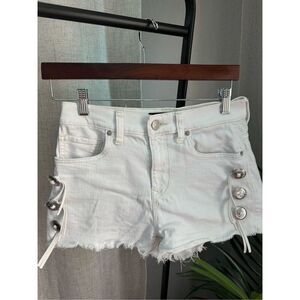 Express White Denim Concho Fringe Jean Shorts Country Western Concert Festival 4